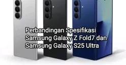 Perbandingan harga dan spesifikasi Samsung Galaxy Z Fold7 dan Samsung Galaxy S25 Ultra. (Sumber: Shopee/Samsung Official)
