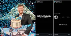 Seorang wanita Indonesia menjadi pemenang giveaway Mr Beast senilai Rp800 juta. Akun Instagram aslinya, @nurmadw99, sempat diposting oleh Mr Beast namun kemudian di ban dan hilang. (Sumber: X/whoopziiy)