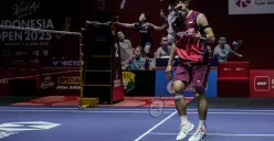 Pebulu tangkis tunggal putra Indonesia Jonatan Christie bermain di babak 32 besar Denmark Open 2026 hari kedua. (Sumber: Poskota/Bilal Nugraha Ginanjar)