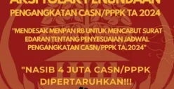 Ilustrasi seruan aksi tolak penundaan pengangkatan CASN dan PPPK 2024. (Sumber: X/@TapalBatas16)