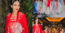 Potret bridal shower Luna Maya dengan mengenakan busana Tiongkok. (Sumber: Instagram/@lunamaya.)