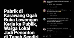 Viral warganet menduga perusahaan dan pabrik di Karawang enggan membuka lowongan pekerjaan. (Sumber: Instagram?@infokrw)