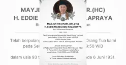 Mayjen TNI (Purn.) Dr. (HC) H. Eddie Mardjoeki Nalapraya, tokoh militer dan budayawan terkemuka Indonesia, meninggal dunia pada Selasa, 13 Mei 2025 pagi, pukul 09.50 WIB di RSPI Pondok Indah, Jakarta. (Sumber: Istimewa)