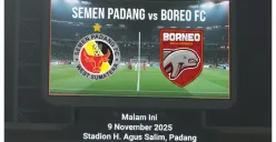 Semen Padang FC akan melawan Borneo FC dalam lanjutan BRI Super League 2025-2026, pada Minggu, 9 November 2025. (Sumber: Generate AI)