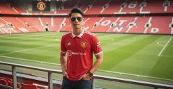 Hasil edit prompt Gemini AI cowok keren nonton Manchester United di Stadion Old Trafford. (Sumber: Freepik/jcomp)