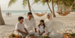 Hasil foto liburan keluarga di pantai pakai prompt Gemini AI. (Sumber: Gemini AI)