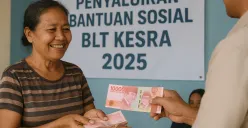 Penyaluran Bantuan Sosial Kesejahteraan (Bansos Kesra) sebesar Rp900.000 untuk periode Oktober hingga Desember 2025 mulai dilakukan pemerintah. (Sumber: Poskota/ChatGPT)