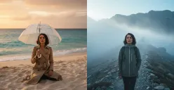 Prompt Gemini AI foto liburan sendiri di pantai dan gunung. (Sumber: Istimewa)