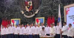 Ketua Umum PMI, Jusuf Kalla saat melantik jajaran PMI DKI Jakarta periode 2025-2030 di Balai Kota Jakarta, Rabu, 10 September 2025. (Sumber: Poskota/Muhammad Tegar Jihad)