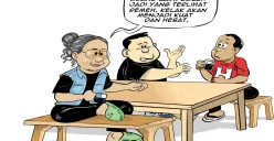 Ilustrasi obrolan warteg, tiga sahabat saling berbagi pandangan tentang pentingnya menghargai orang lain dan tidak meremehkan siapa pun. (Sumber: Poskota/Arif Setiadi)