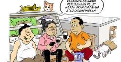 Ilustrasi obrolan warteg, warga membicarakan isu perusahaan pelat merah (BUMN) yang kabarnya akan digabung atau dirampingkan. (Sumber: Poskota/Arif Setiadi)