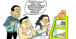 Ilustrasi obrolan warteg: Bung Heri, Mas Bro, dan Bang Yudi membahas ambang batas parlemen dan wacana hadirnya Fraksi Rakyat di Senayan. (Sumber: Poskota/Arif Setiadi)