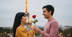 Hasil edit prompt Gemini AI foto liburan bersama pasangan yang lebih romantis. (Sumber: Freepik)