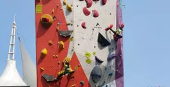 Atlet panjat tebing putri saat beraksi pada ajang Eiger Independence Sport Climbing Competition di Kota Bandung, Jawa Barat, Jumat, 14 Agustus 2026. (Sumber: Poskota/Gatot Poedji Utomo)
