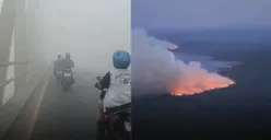 Kabut asap akibat kebakaran hutan dan lahan membuat jarak pandang warga di sejumlah wilayah Kalimantan menurun drastis hingga hanya beberapa meter. (Sumber: threads/@apluklat)