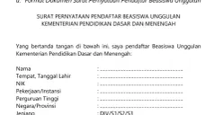 Format Surat Pernyataan Pendaftaran Beasiswa Unggulan 2026 yang disiapkan Kemendikdasmen. (Sumber: Kemendikdasmen)