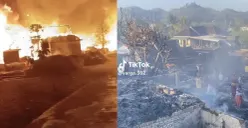 Kebakaran melanda kawasan permukiman Desa Adat Sade, Lombok Tengah, NTB, Sabtu (22/8) malam hingga menghanguskan sekitar 250 rumah adat. (Sumber: Tiktok/@varga.302)