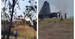 Tangkapan layar Pesawat tempur Sukhoi Su-30 MK2 milik TNI Angkatan Udara mengalami insiden di Bandara Sultan Hasanuddin, Makassar, Sulawesi Selatan, pada Senin, 24 Agustus 2026. (Sumber: X/@luckylucky0971)