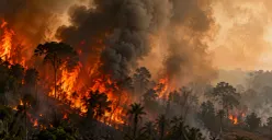 Ilustrasi - Penyebab kebakaran hutan dan lahan di Indonesia saat musim kemarau. (Sumber: ChatGPT)