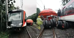 Kecelakaan kereta dengan truk di perlintasan sebidang JPL 21 lintas Rawa Buaya-Batuceper, Poris, Kota Tangerang. (Sumber: X/@aliefali757575)