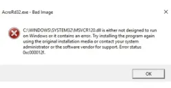 Ilustrasi gambar AcroRD32.exe – System Error pada Windows. (Sumber: Dok/Adobe Community)
