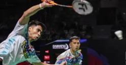Pebulu tangkis ganda putra Indonesia Sabar Karyaman Gutama dan Moh Reza Pahlevi Isfahani. (Sumber: Poskota/Bilal Nugraha Ginanjar)