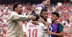 Para pemain Maroko merayakan kemenangan 3-0 atas Kanada pada babak 16 besar Piala Dunia 2026. Hasil tersebut membawa Singa Atlas ke perempat final sekaligus melahirkan lima rekor bersejarah bagi tim dan para pemainnya. (Sumber: X)