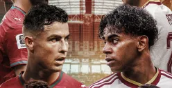 Pemain Portugal dan Spanyol bersiap menghadapi duel babak 16 besar Piala Dunia 2026 di AT&T Stadium, Dallas. Pertandingan dapat disaksikan melalui TVRI Nasional, TVRI Sport, serta layanan streaming resmi. (Sumber: X/@433)