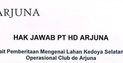 Hak jawab PT HD Arjuna. (Sumber: Istimewa)