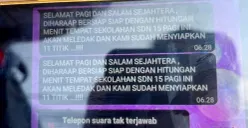 Bunyi pesan WhatsApp terkait teror bom di SDN Srengseng Sawah 15, Jagakarsa, Jakarta Selatan, Senin, 13 Juli 2026. (Sumber: Poskota/Ali Mansur)