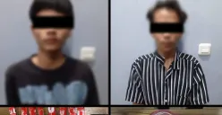 Tersangka MF dan TM bersama barang bukti narkotika. (Sumber: Polresta Serang Kota)