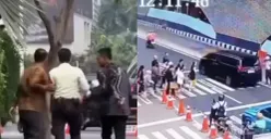 Momen saat mobil Alphard menerobos lampu merah di Bundaran HI dan satpam yang diduga diintimidasi karena menegur pengemudi. (Sumber: Instagram/@jabodetabek24info)