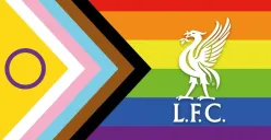 Logo Liverpool FC berlatar Progress Pride Flag yang menjadi sorotan. (Sumber: Dok.Liverpool FC)