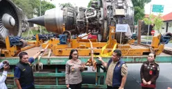 Ditreskrimsus Polda Kepri mengungkap dugaan praktik importasi ilegal tiga unit mesin pesawat jenis engine turbo bekas yang didatangkan dari Singapura ke Batam. (Sumber: Dok. Istimewa)