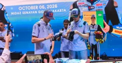 Meet & greet bersama Alex Marquez (kiri) dan Fermin Aldeguer (kanan) jelang MotoGP Mandalika 2026. (Sumber: Poskota/Dimas Prassetyo)