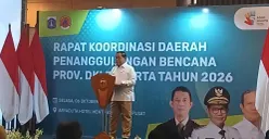Potret Gubernur DKI Jakarta, Pramono Anung saat Rapat Koordinasi Daerah Penanggulangan Bencana Provinsi DKI Jakarta Tahun 2026 di Hotel Arya Duta Menteng, Jakarta Pusat, Selasa 6 Oktober 2026. (Sumber: Poskota/Syifa)