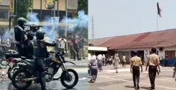 Siswa terpapar gas air mata dari latihan penanganan demo Polres Cilegon (Dok. Threads/@anakbanten.ai)