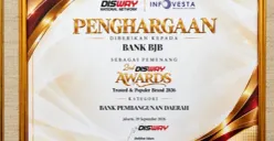 Penghargaan yang diraih oleh bank bjb sebagai BPD terpopuler. (Sumber: Istimewa)