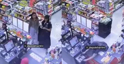 Dua wanita muda mencuri uang kasir toko minimarket di Pengasinan Sawangan, Kota Depok, Jawa Barat. (Sumber: Instagram/@depokhariini)