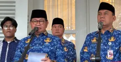 Gubernur DKI Jakarta, Pramono Anung saat memberikan imbauan untuk para peserta demonstrasi. (Sumber: Poskota/Syifa)