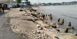 Kondisi bangunan dermaga teluk di Desa Teluk, Kecamatan Labuan, Kabupaten Pandeglang, Banten, rusak. (Sumber: Poskota/Samsul Fatoni)