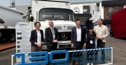 PT DCVI membawa perjalanan 130 tahun Mercedes-Benz Trucks ke Mining Indonesia 2026 melalui truk generasi terbaru. (Sumber: Poskota/Aldi Harlanda Irawan)