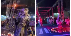 Visual sejumlah peserta Simbang Kulon Night Carnival 2026 menjadi sorotan di media sosial hingga muncul anggapan mengenai adanya unsur ritual satanic dalam pertunjukan. (Sumber: X/@ferizandra)