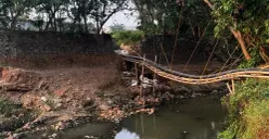 Sungai Cimanceuri di kawasan Milenium, perbatasan Desa Budi Mulya Cikupa dan Desa Matagara Tigaraksa, Kabupaten Tangerang, diduga tercemar. (Sumber: Poskota/Veronica Prasetio)