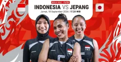 Pertandingan Timnas voli putri Indonesia vs Jepang di Asian Games 2026 dapat disaksikan melalui siaran langsung hari ini, Jumat, 18 September 2026, mulai pukul 17.20 WIB. (Sumber: X/@VidioSports)