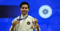 Atlet wushu Seraf Naro Siregar jadi penyumbang medali pertama bagi Indonesia di Asian Games 2026 (Sumber: Instagram/@timindonesiaofficial)
