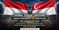 Jadwal siaran langsung Timnas Indonesia vs Singapura di FIFA ASEAN Cup 2026. (Sumber: Generated AI)