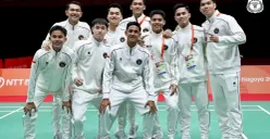 Tim badminton beregu putra Indonesia menyumbangkan medali emas pertama di Asian Games 2026 usai menang lawan China pada partai final. (Sumber: Instagram/@badminton.ina)