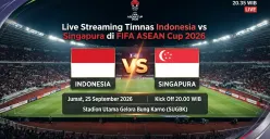 Link live streaming Indonesia vs Singapura tersedia di Vidio malam ini, Jumat, 25 September 2026 pukul 20.00 WIB. (Sumber: Generated AI)