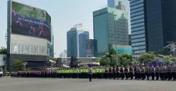 Polri menggelar Apel Gelar Pasukan Operasi Kepolisian Terpusat, Garuda Bakti-2026 di Lapangan Presisi Ditlantas Polda Metro Jaya, Jakarta Selatan, Senin, 21 September 2026. (Sumber: Poskota/ Ali Mansur)